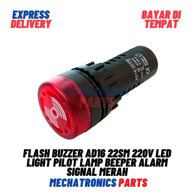 Flash Buzzer AD16 22SM 220V LED Light Pilot Lamp Beeper Alarm Signal Merah