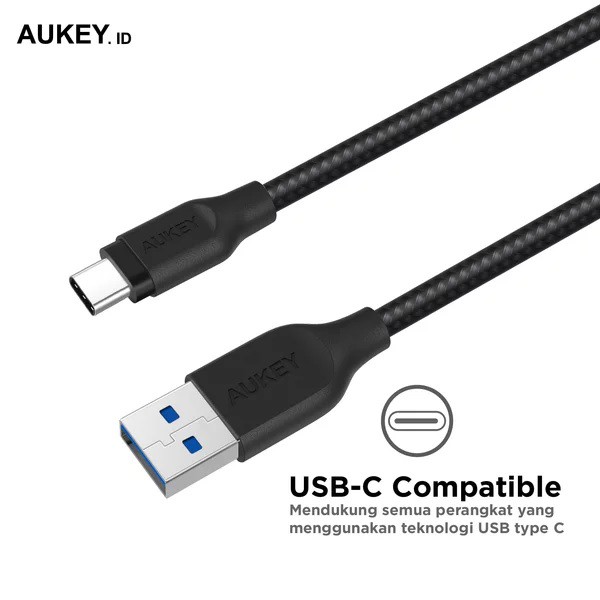 AUKEY CB-AC2 - USB 3.1 Gen 1 to USB-C Cable - Braided Nylon 2M - Kabel USB ke USB-C dari AUKEY