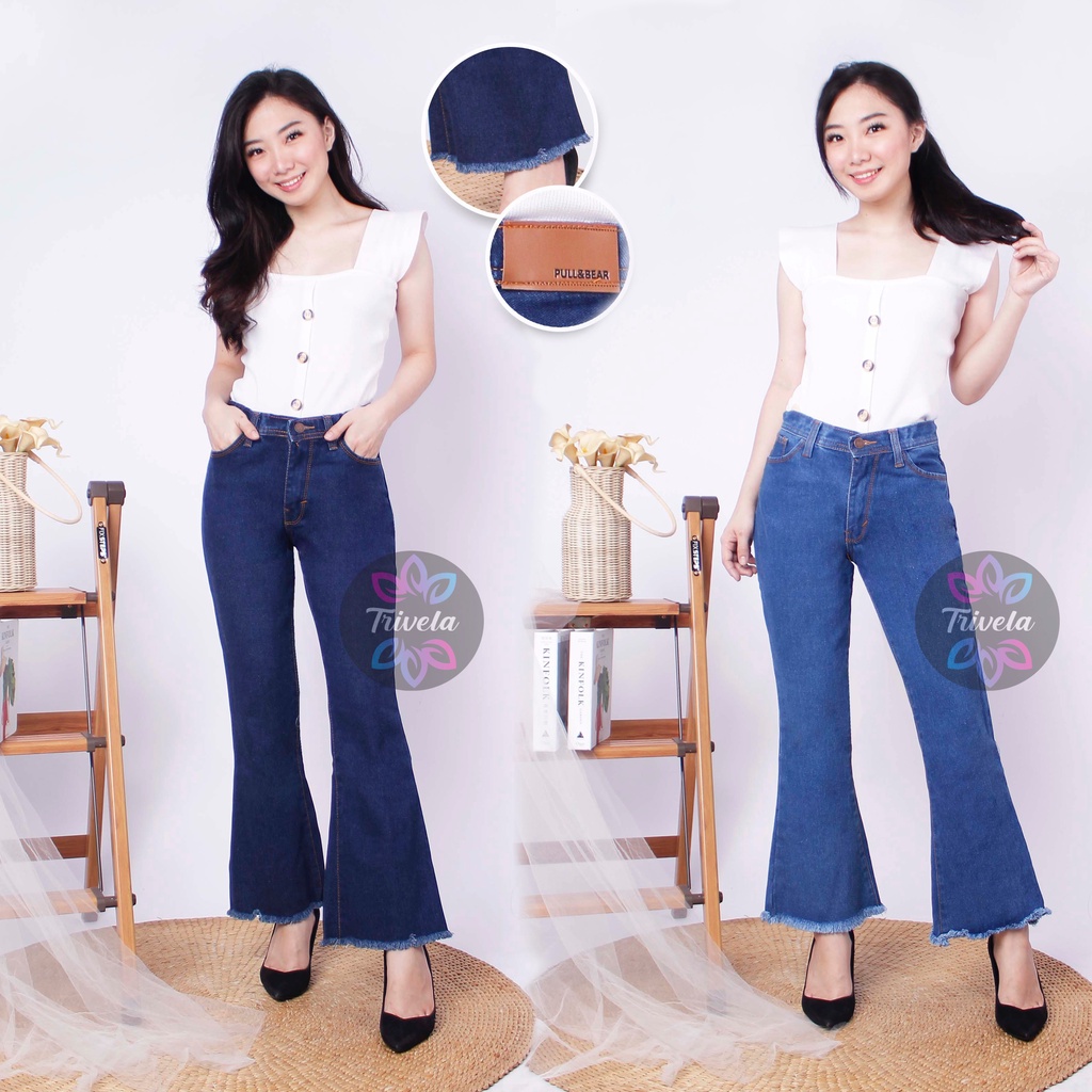 TRIVELA - Celana Jeans Cutbray Rawis / Celana Jeans Tebal Non Stretch / Celana Cutbray Wanita / JUBRE