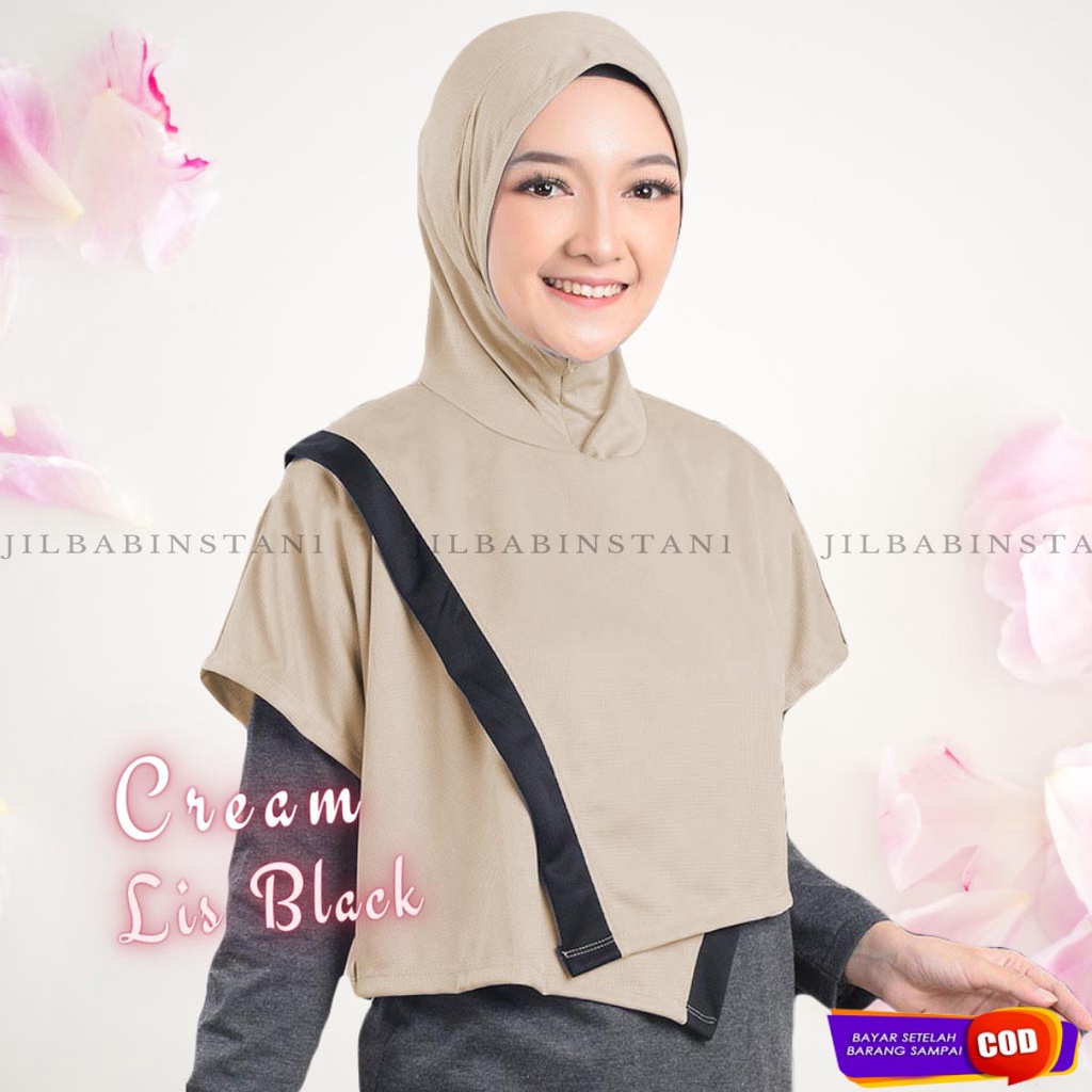 Jilbab Olah Raga Dry Fit- Hijab Sporty - Renang Olahraga Lari Senam Yoga Running Jogging Sepeda-CREAM BLACK