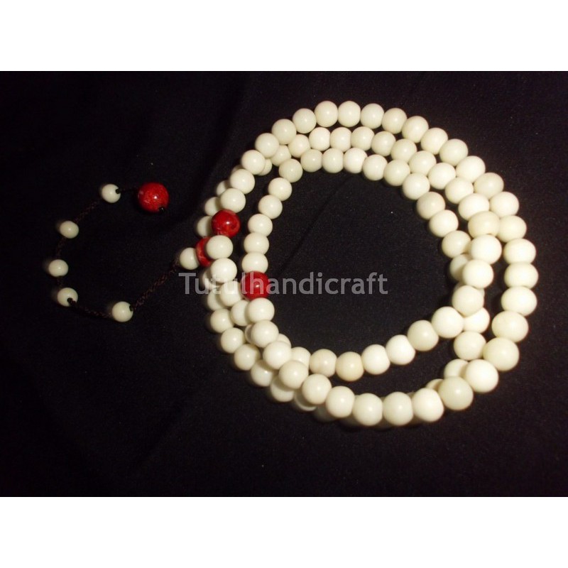 Tasbih TULANG SAPI PUTIH Kombinasi MARJAN RECD CORAL grad A 99 + 8 mm