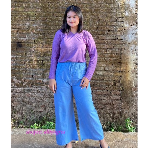 CELANA PANJANG KULOT BAHAN SEMI JEANS PEREMPUAN PINGGANG DARI KARET VINTAGE STYLE MUST HAVE IT