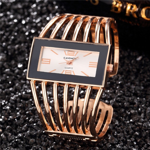 HOT PROMO Cansnow Wanita Jam Tangan Mewah Modis Mawar Emas Gelang Gelang Jam Tangan Wanita Gaun-rose gold white