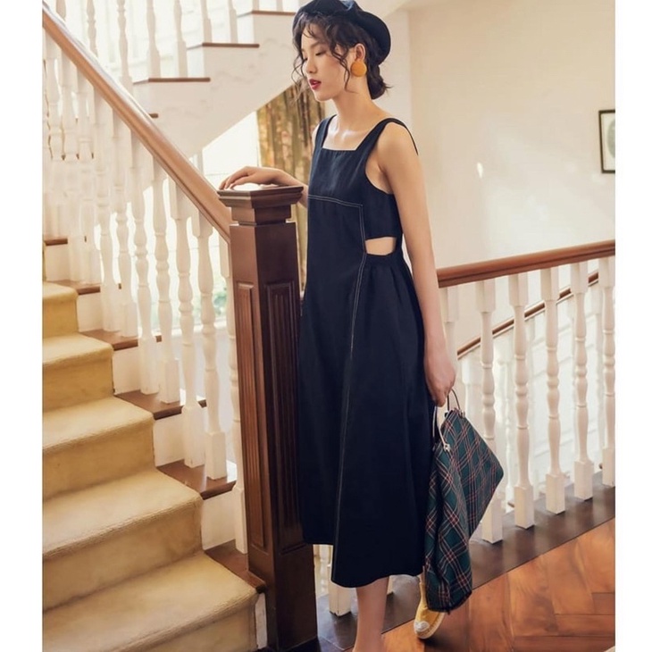 dress casual etnic model midi model pinggang terbuka  hitam atau putih CODE DB37-38