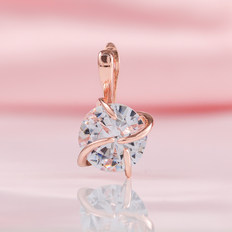 Anting Zircon Bentuk Bulat Warna Rose Gold Untuk Wanita