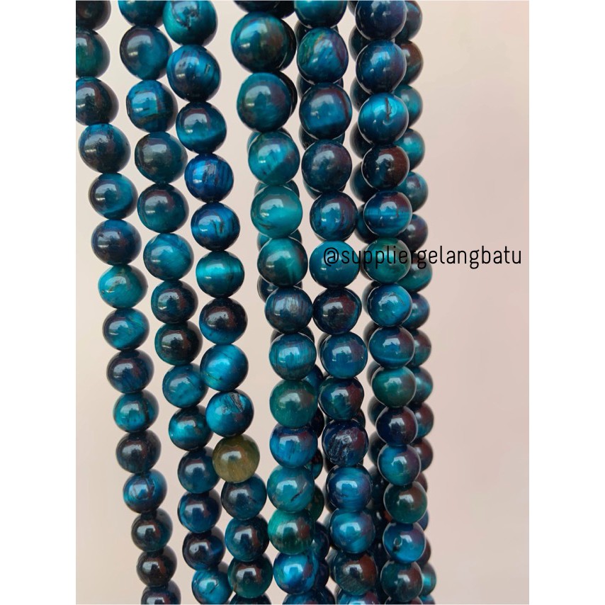 bahan natural blue zircon 8mm tiger eye biru premium LIMITED EDITION