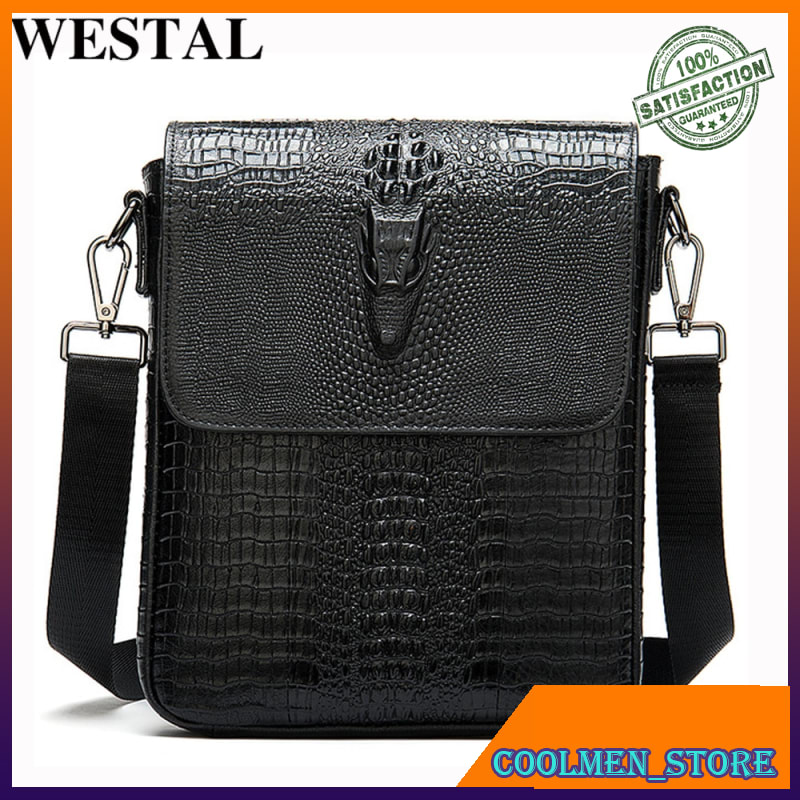 Tas Kulit Selempang Pria Import WESTAL men's shoulder bag for men genuine leather crocodile