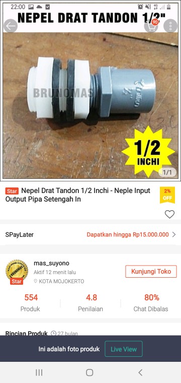 Nepel Drat Tandon 1/2 Inchi - Neple Input Output Pipa Setengah In