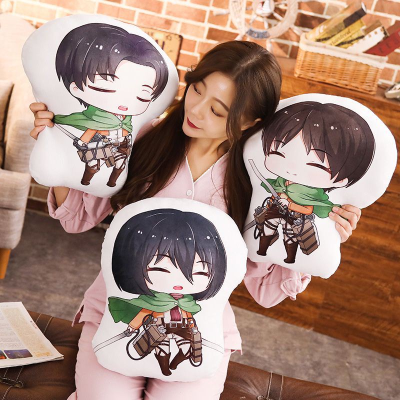 45cm Mainan Titan Manga Peripheral Plush Doll Eren Mikas Cushion Stuffed Toys Boneka