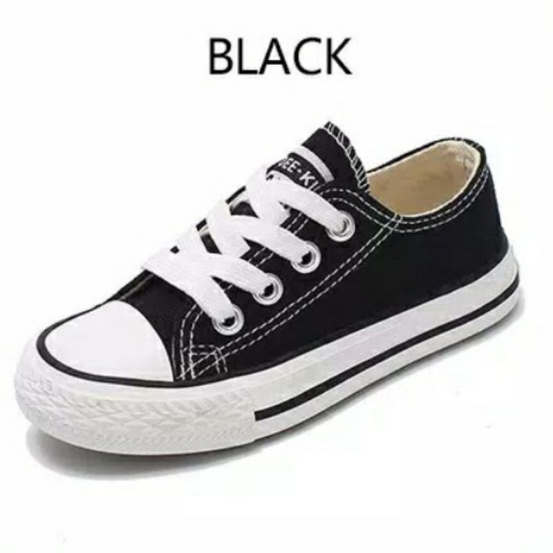 0Terbaru Sepatu sekolah anak SD converse alstar Hitam Garis Putih Tali kanvas