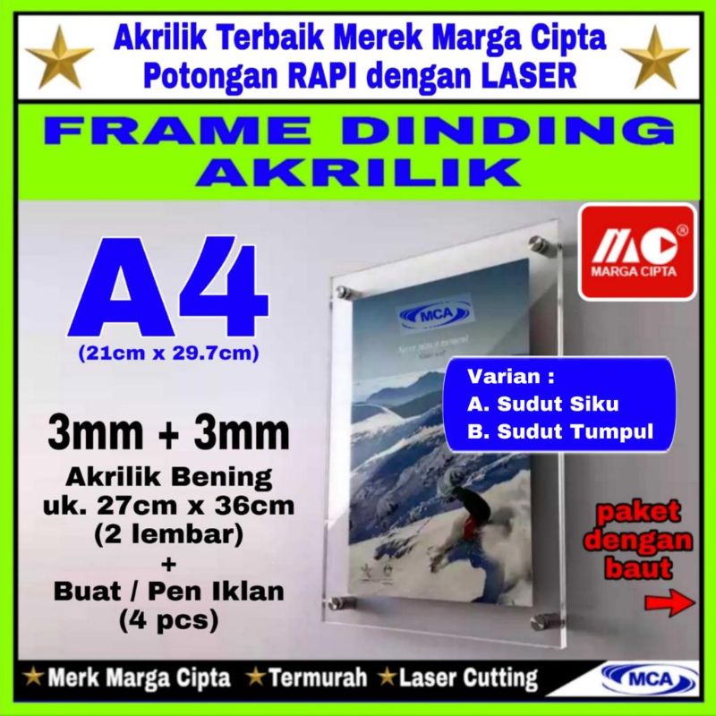 FRAME AKRILIK A4 (3mm+3mm) / Acrylic Frame / Frame Dinding / Marga Cipta / Frame Foto / Frame Poster