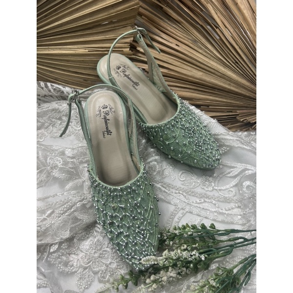 sepatu wanita wedding Sabrina hijaumint 7cm lancip