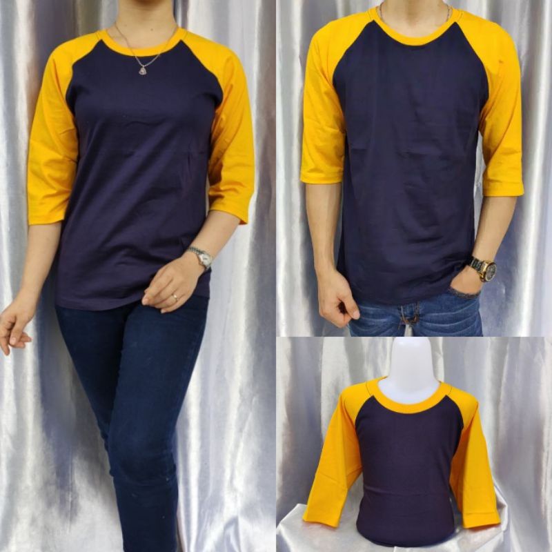 kaos ragelan polos NAVY-KUNING lengan 3/4 uk 20 22 S M L XL XXL