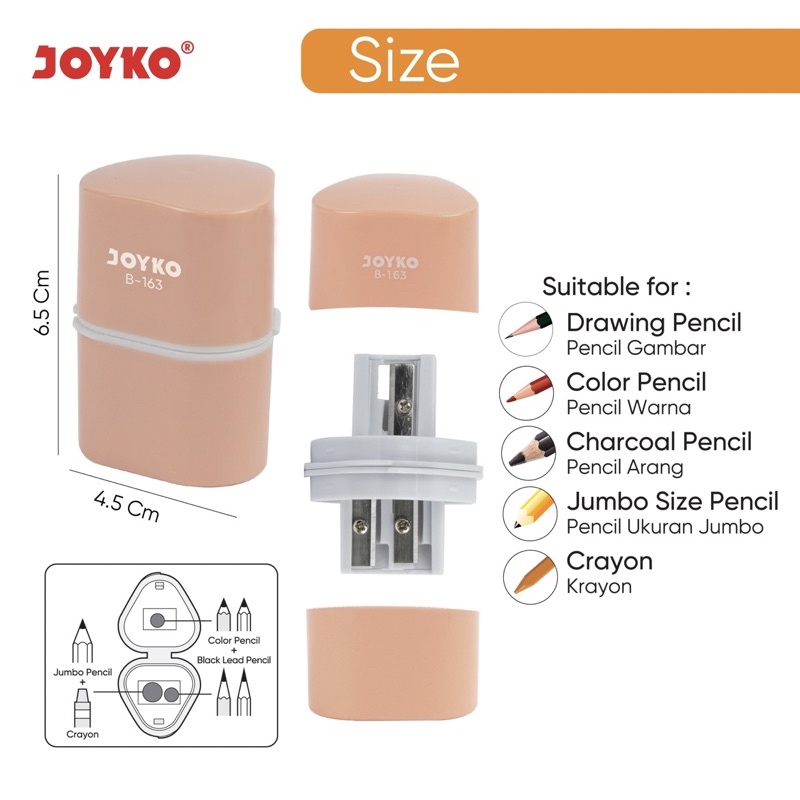 Joyko Rautan Serutan Sharpener 3in1 Penggerot Pensil Anak