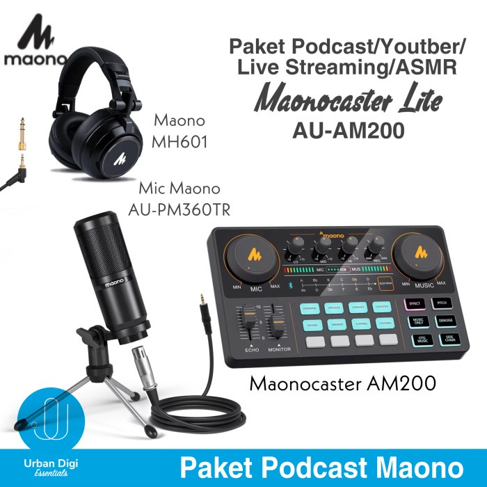 Paket Soundcard Maono Caster Am200 - Buat Podcast, Recording, Live