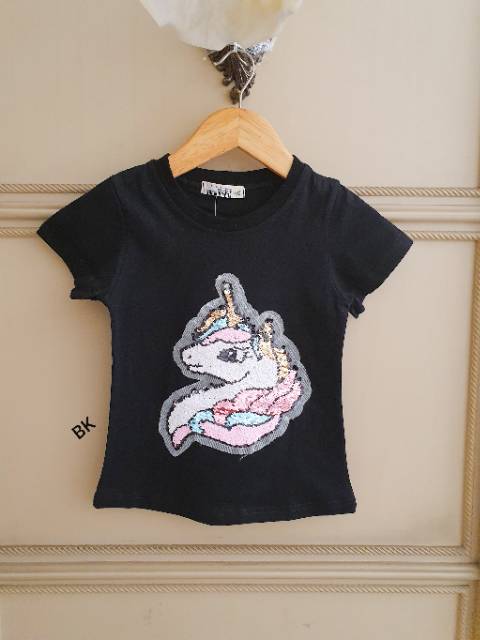 KAOS IMPORT SEQUIN SUNSHINE UNICORN FLIP / KAOS LED SEQUIN FLIP GANTI WARNA IMPORT TEBAL BAGUS