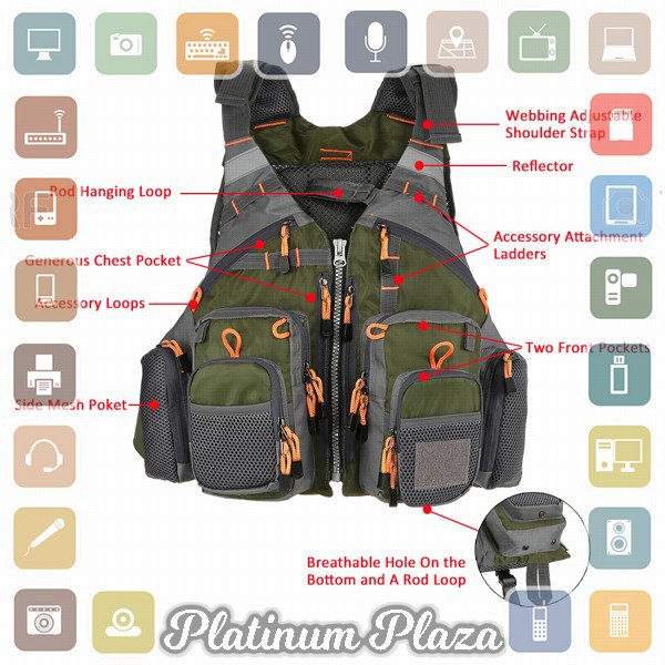 LIXADA Rompi Pancing Fishing Life Jacket Multi Slot - GDS09 - Green`R0LMSA-