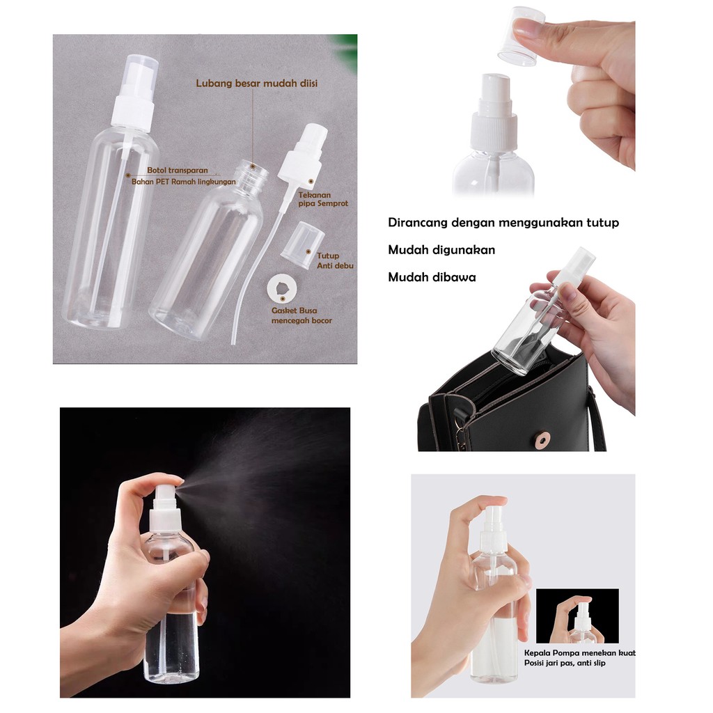 Botol Spray Transparan Transparent Empty Fliptop Bottle Kosong Travel