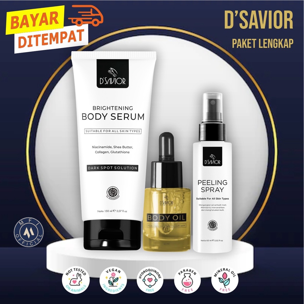 (FREE GIFT) DSAVIOR PAKET BODY BRIGHTENING SERUM &amp; PEELING SPRAY BPOM HALAL MUI AGEN RESMI