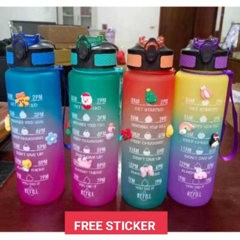 BOTOL 1LITER VIRAL/NAGITA/BOTOL PELANGI PENANDA WAKTU FREE STICKER
