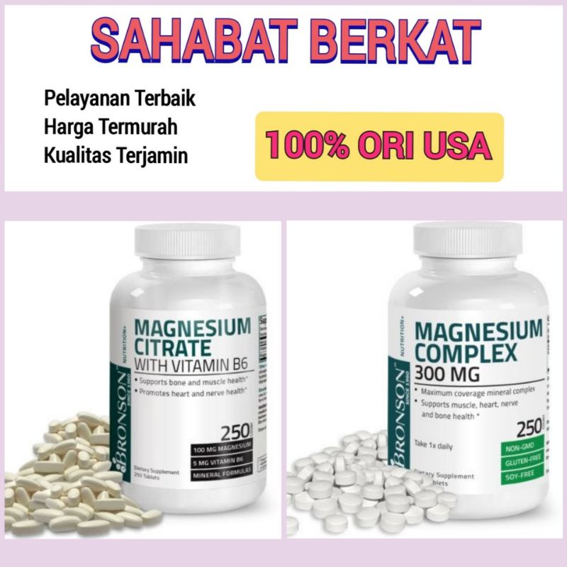 Bronson magnesium complex 300 mg magnesium citrate with vitamin B6 isi 250 tablets