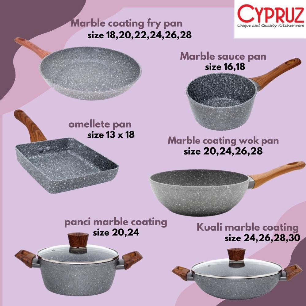 CYPRUZ FRY PAN MARBLE SAUCE PAN FRY WOK PANCI KUALI TEFLON WAJAN PENGGORENGAN ANTI LENGKET STAIN COO