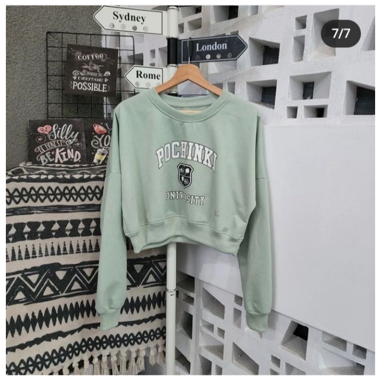 FC - SWEATER CROOPE POCHINKI CREWNECK WANITA // SWEATER OVERSIZE CROP KEKINIAN