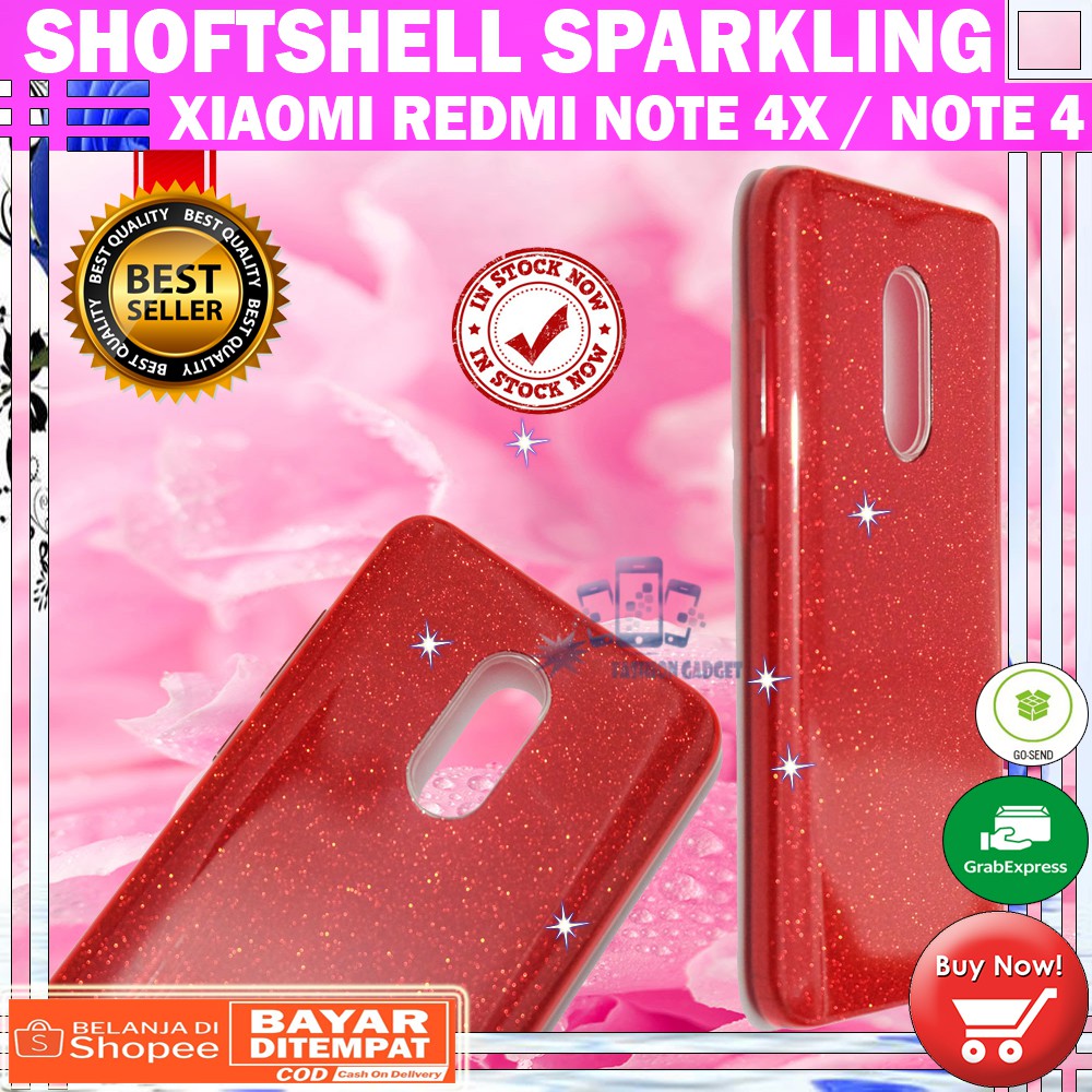 (Warna Acak Pink / Red) Silikon Xiaomi Redmi Note 4X / Note 4 Ultrathin / Case Sparkling Blink Blink / Case Glitter Soft Case Jelly Case Silicone Casing Kesing Kasing Sarung Hp Xiaomi Redmi Note 4x