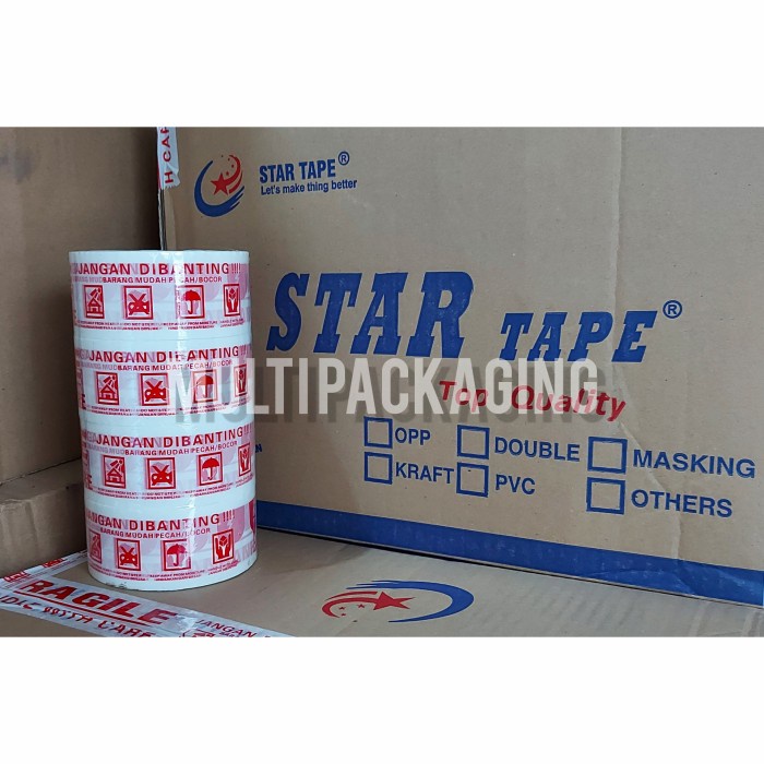 

Produk Unggulan Lakban Fragile Star Tape Uk. 2 Inch X 90 Yard X 48 Mic Sale!!!
