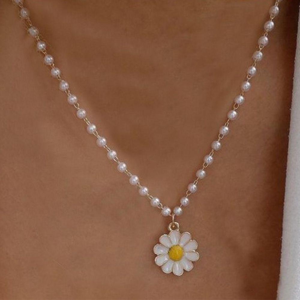 Kalung Daisy Putih Nanas Lucu Bunga Minyak Fashion Liontin