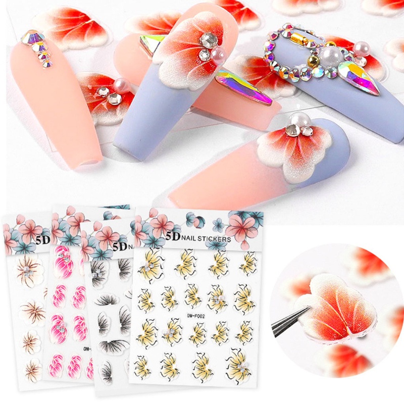 SIY  5D Acrylic Engraved Flower Nail Art Sticker Self-adhesive Embossed