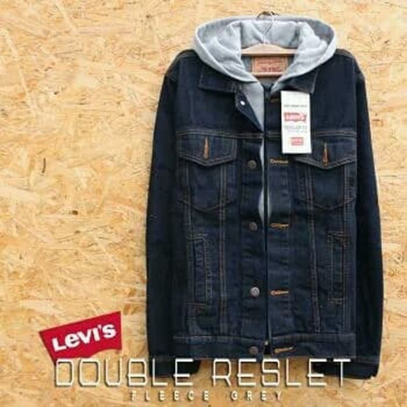 Jaket jeans Hoodie pria Dongker double resleting ukr XXL terlaris