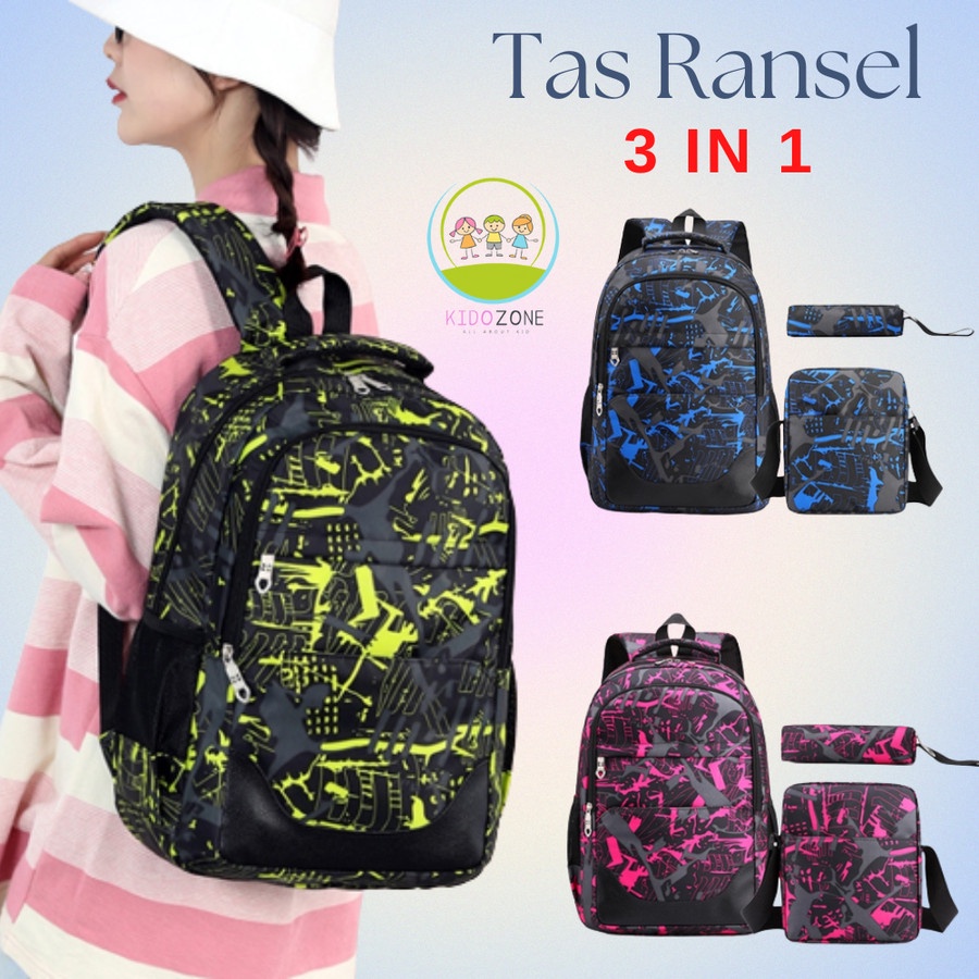 Tas Ransel Pria Wanita Backpack Sekolah Kuliah Fashion Olahraga 3in1 TA0008