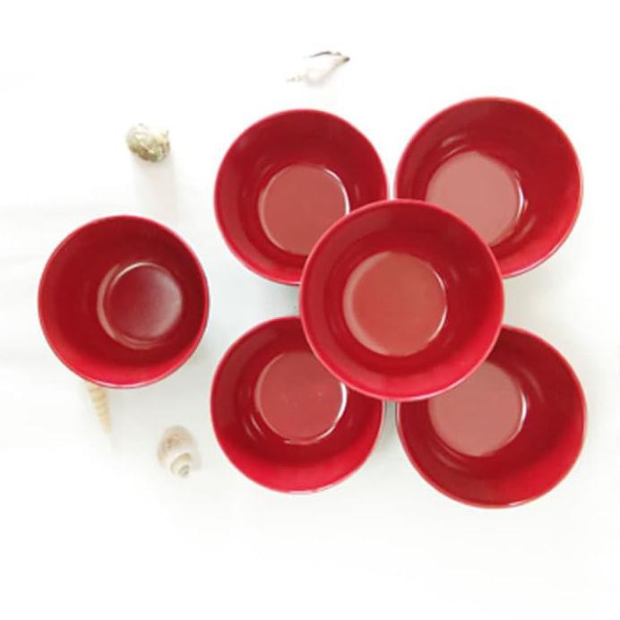 MANGKOK ULIR MIRING 6 INCH MERAH HITAM MELAMIN GOLDEN DRAGON