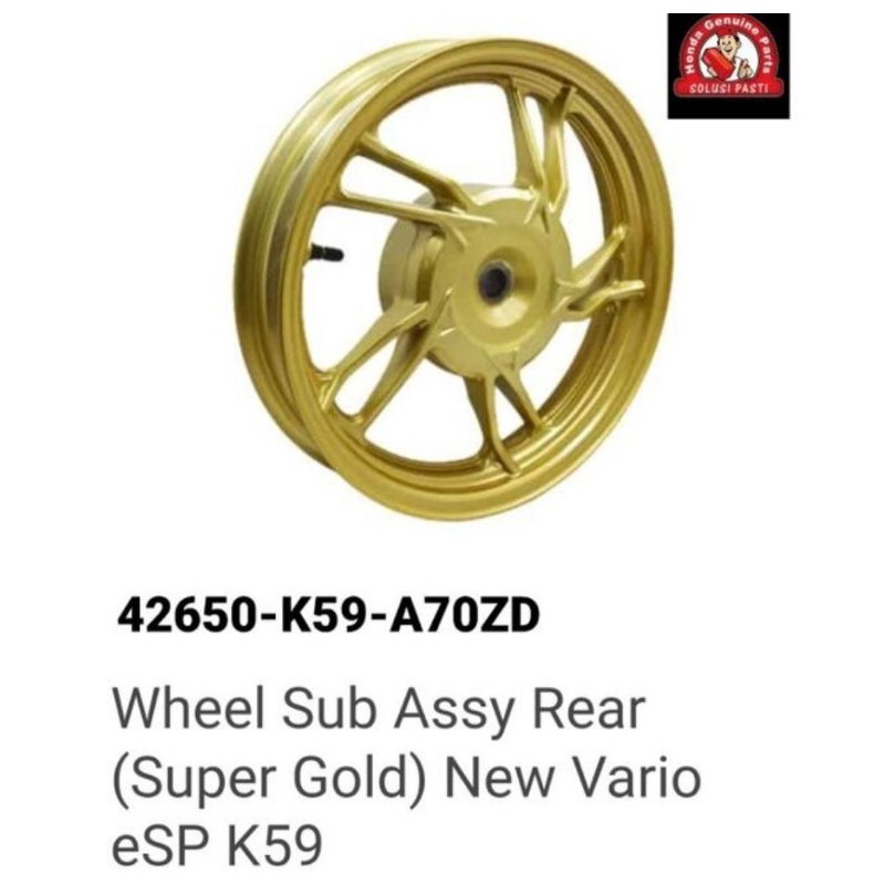 42650 K59 A70ZD velg pelek belakang vario 150 new vario 150J warna gold 2018-2021 ori honda ahm
