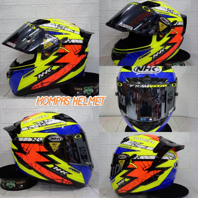 HELM NHK RX 9 MOTIF RAVEN RED YELLOW BLUE PAKET GANTENG VISOR SILVER + SPOILER + STIKER VISOR + TOP 