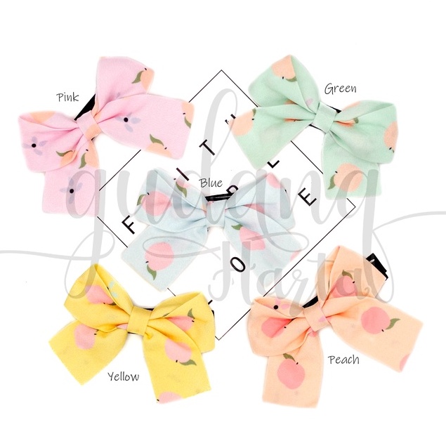 Jepit Rambut Peach Pastel Bow Hairclip Motif Buah Peach GH 213908