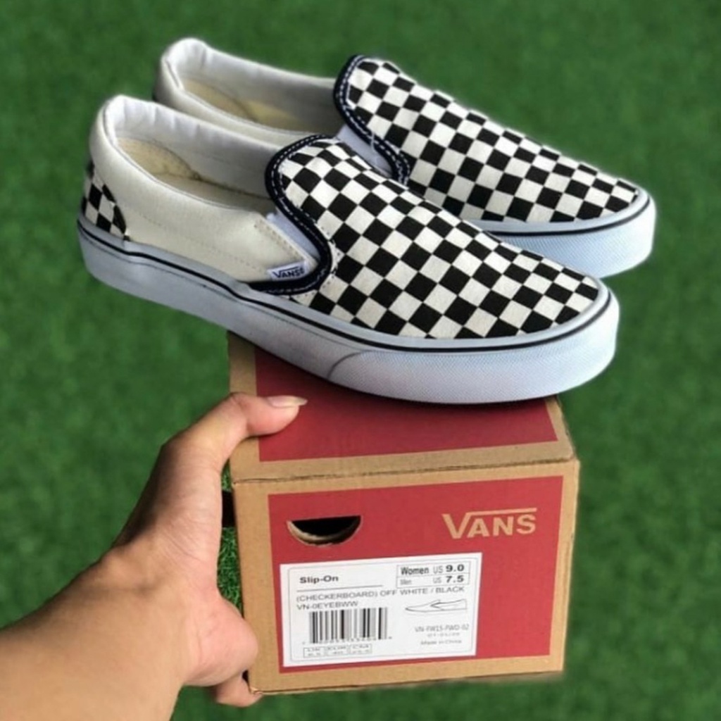 Paket 100% Import Sepatu Vans Slip On Mono Checkerboard / Vans Slip-On Checkerboard Black-White OG / Vans Slip On Catur OG Terlaris Premium Hight Quality size 21 - 43