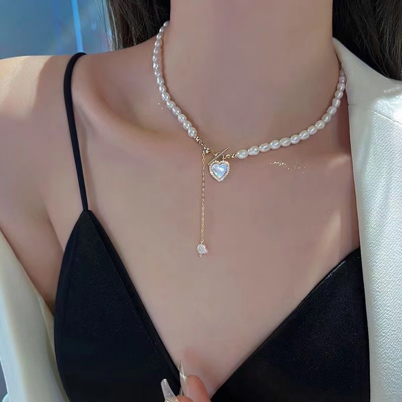 IFYOU Kalung Choker Rantai Liontin Hati Aksen Mutiara Gaya Vintage Korea Untuk Wanita