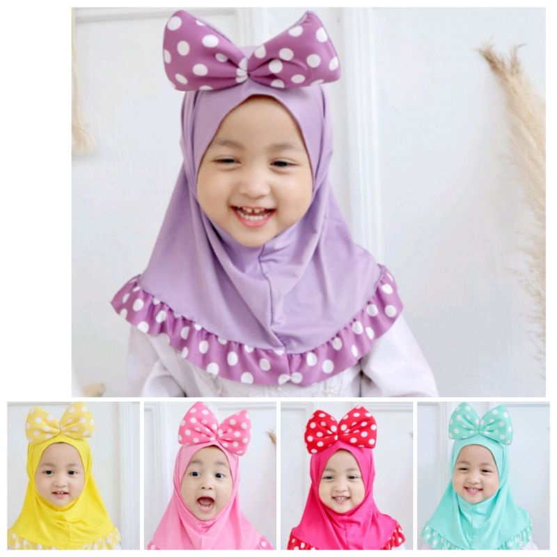 Jilbab Syria Pita Micky Motif Polkadot Hijab Baby Lucu