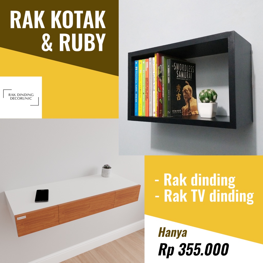 PAKET Rak Buku dan Meja TV Tempel Dinding - Rak MInimalis Rak Gantung Tempel DIinding Uk. 40x15x21 c