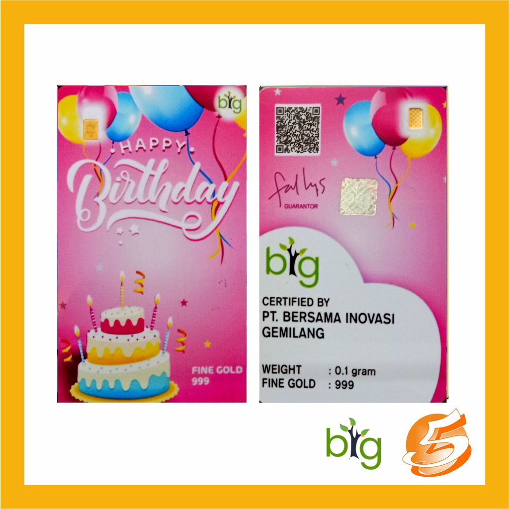 Emas Logam Mulia 0.1 gram Happy Birthday LM BIG Murni 24k Micro Gold Hadiah Kado Ulang Tahun