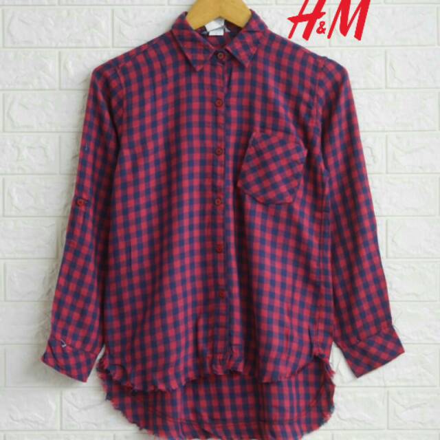  H M  Kemeja flanel Hnm blouse tartan  kotak longsleeve 