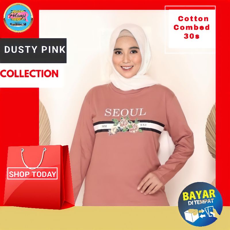 Baju Kaos Atasan Remaja Perempuan Cewek Abg Wanita Terbaru Lengan Panjang Oblong Modis Trendy Kekini