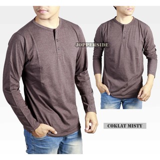 Jual [ COD PABRIK ] T shirt kaos polos lengan panjang pria henley ...