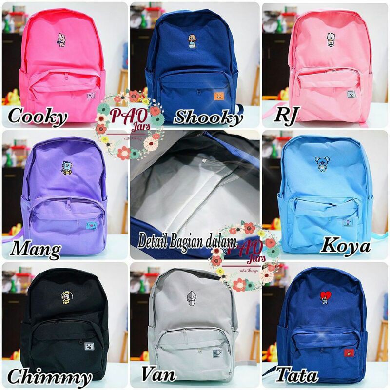 tas ransel sekolah / tas sekolah BT21 koya mang / tas motif chimmy RJ van