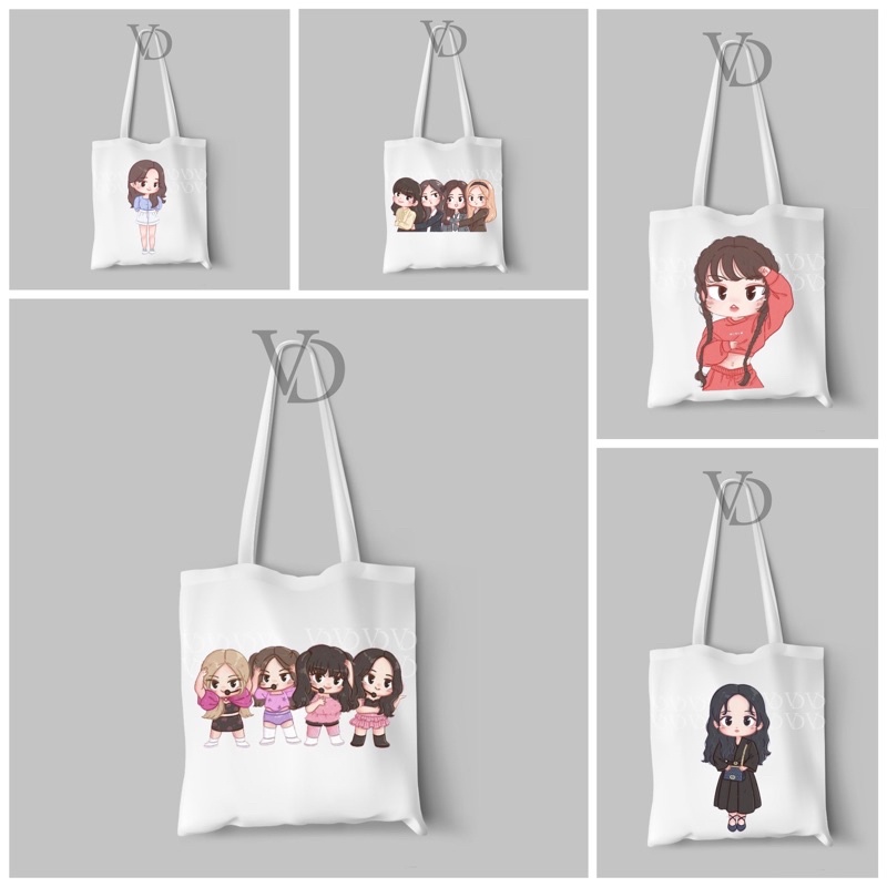 TOTE BAG KANVAS MOTIF BLACKPINK/ KPOP TOTE BAG / TAS BELANJA MOTIF KOREA / lalisa jennie jisoo rose
