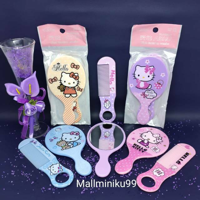 Kaca dan sisir set -  cermin mini set  sisir / kaca gagang kecil / kaca make up Ledi mart
