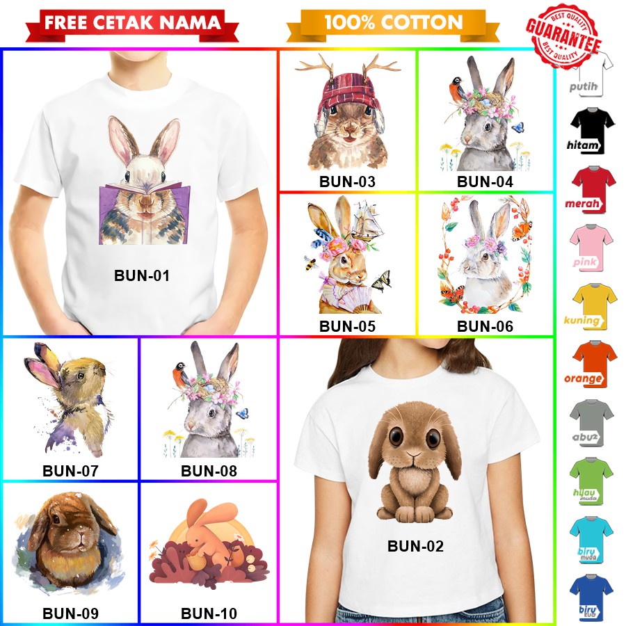 [FREE NAMA!!] Baju Kaos ANAK DAN DEWASA BUNNY KELINCI RABBIT BANYAK MOTIF