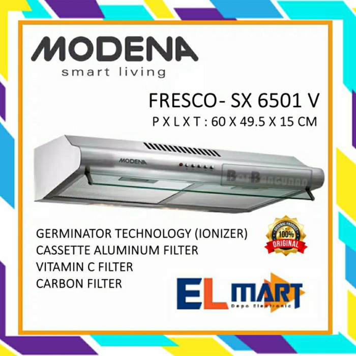 Slim Cooker Hood Modena Fresco SX 6501 V - 6501V Penghisap Asap Dapur